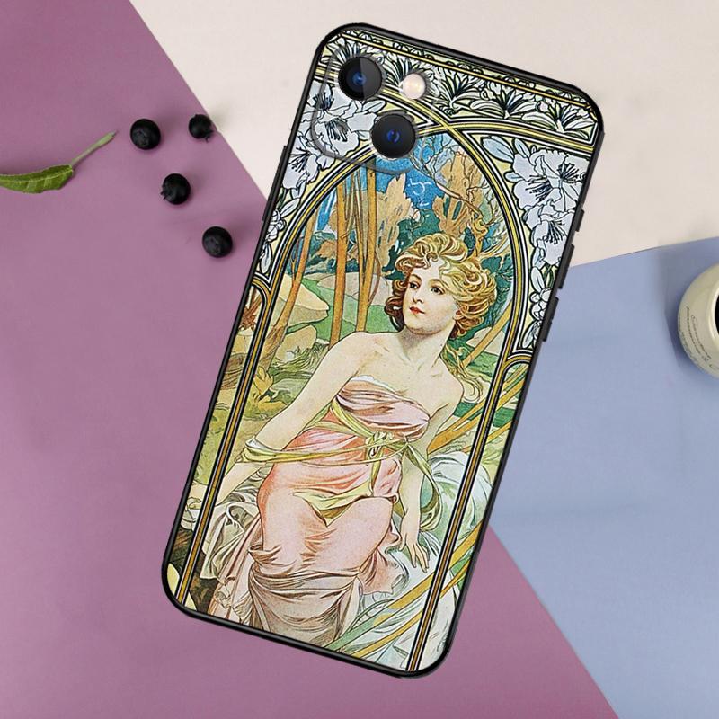 Alphonse Mucha Painted Case For iPhone 18 16 15 14 13 12 11 Pro Max Mini X XR XS Max 7 8 Plus 2 Bumper Cases Cover