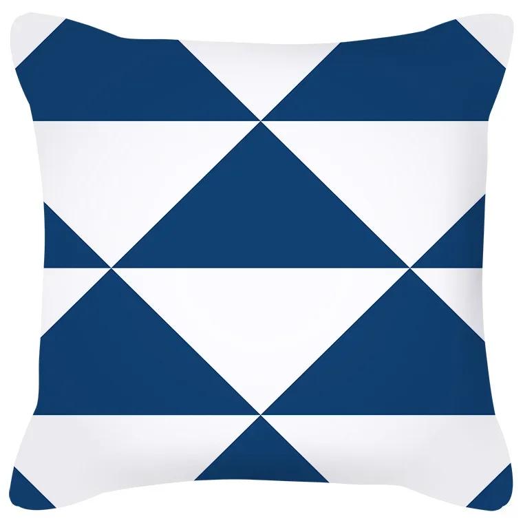 Чехол для подушки с геометрическим узором, сине-серая подушка, обитый диван, домашний декор