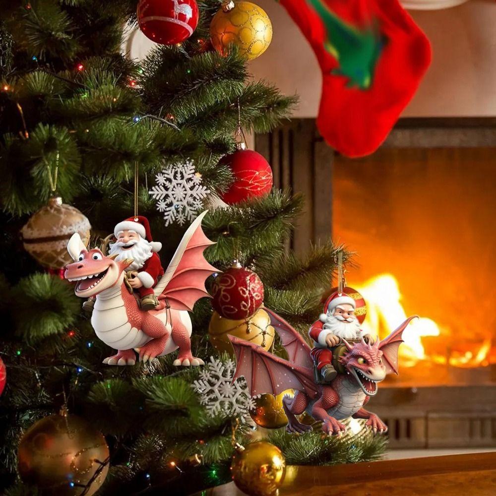Мультяшное Рождественское украшение Санта Клаус Акриловая подвеска на елку Динозавр Новый год