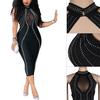 Women Backless Bodycon Dress Sleeveless Evening Cocktail Party Midi Dress Ladies