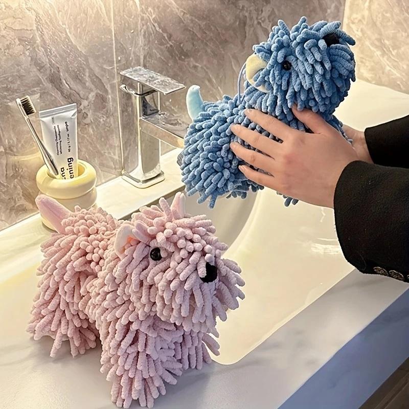 1Pc Cute Puppy-Shaped Hand Towel Wall-Mountable Multi-Color Options - Ideal For Kitchen & Bathroom Use Hand Towels For Bathroom