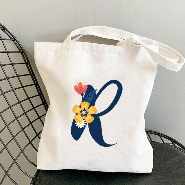 Алфавит Цветочный дизайн Литературные книги Сумка Многоразовая сумка для покупок Женские парусиновые сумки на ремне Модные женские сумки Повседневные сумки