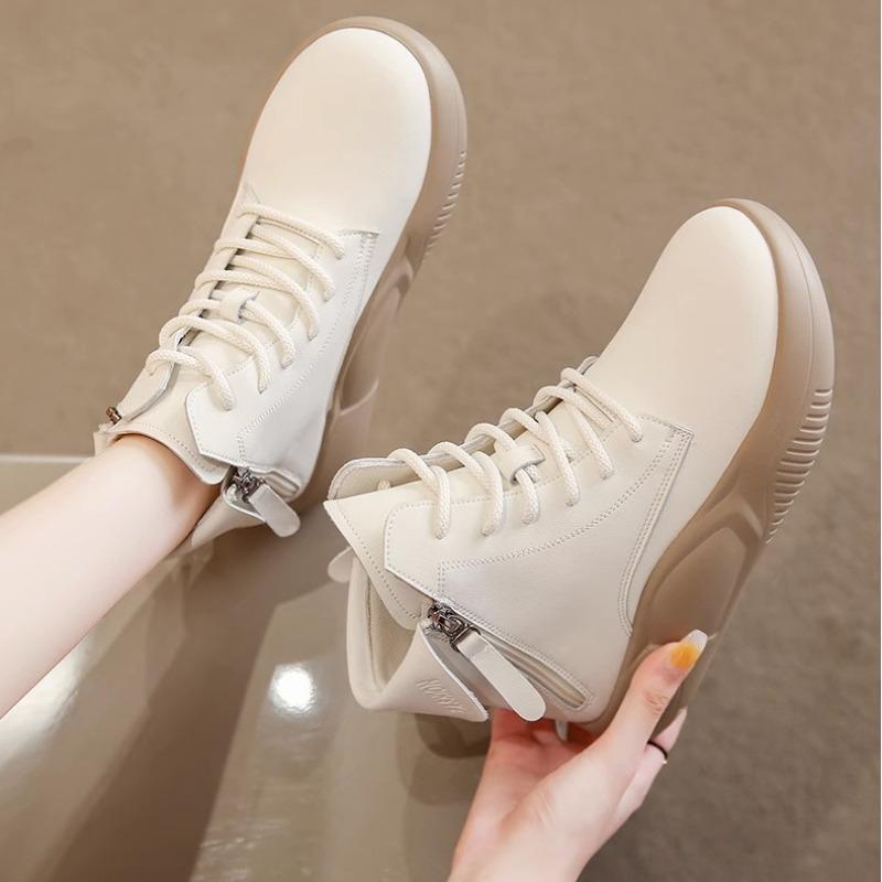 Весна Осень Тонкие Ботинки Модные Толстые Подошвы Женские Туфли Новинка Боковые Молнии Современные Ботинки Дышащие 2024 Однотонные Женские Туфли