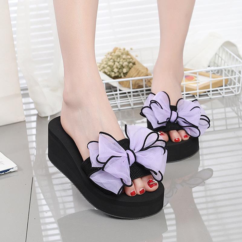 Women Bow Summer Sandals Slipper Indoor Outdoor Beach Shoes Summer Women's Shoes Flip Flops On The Platform