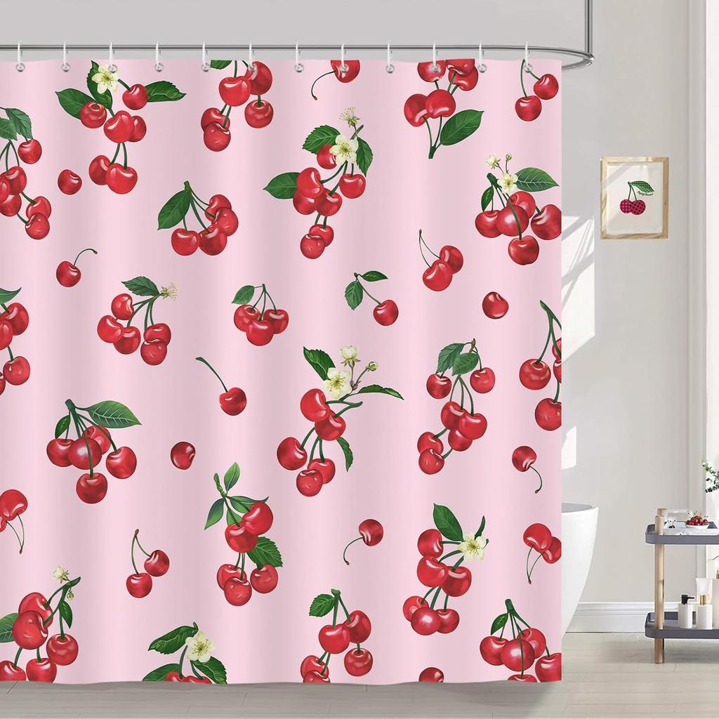 Лимонная шторка для душа, Шторка для ванной из полиэстеровой ткани с принтом фруктов и зеленых листьев по всей поверхности, Водонепроницаемая