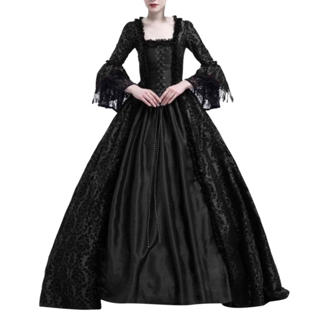 Women Retro Party Princess Cosplay Lace Floor Length Dress