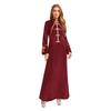 Womens Clergy Long Robe Dress Gold Cross Embroidery Lace Button Decor Stand Collar Long Sleeve Cassock