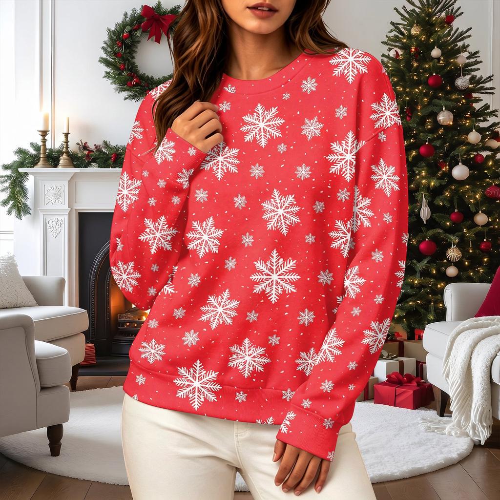 Women's Casual Long Sleeve Christmas Graphic Crewneck Sweatshirt Pullover Top for Holiday