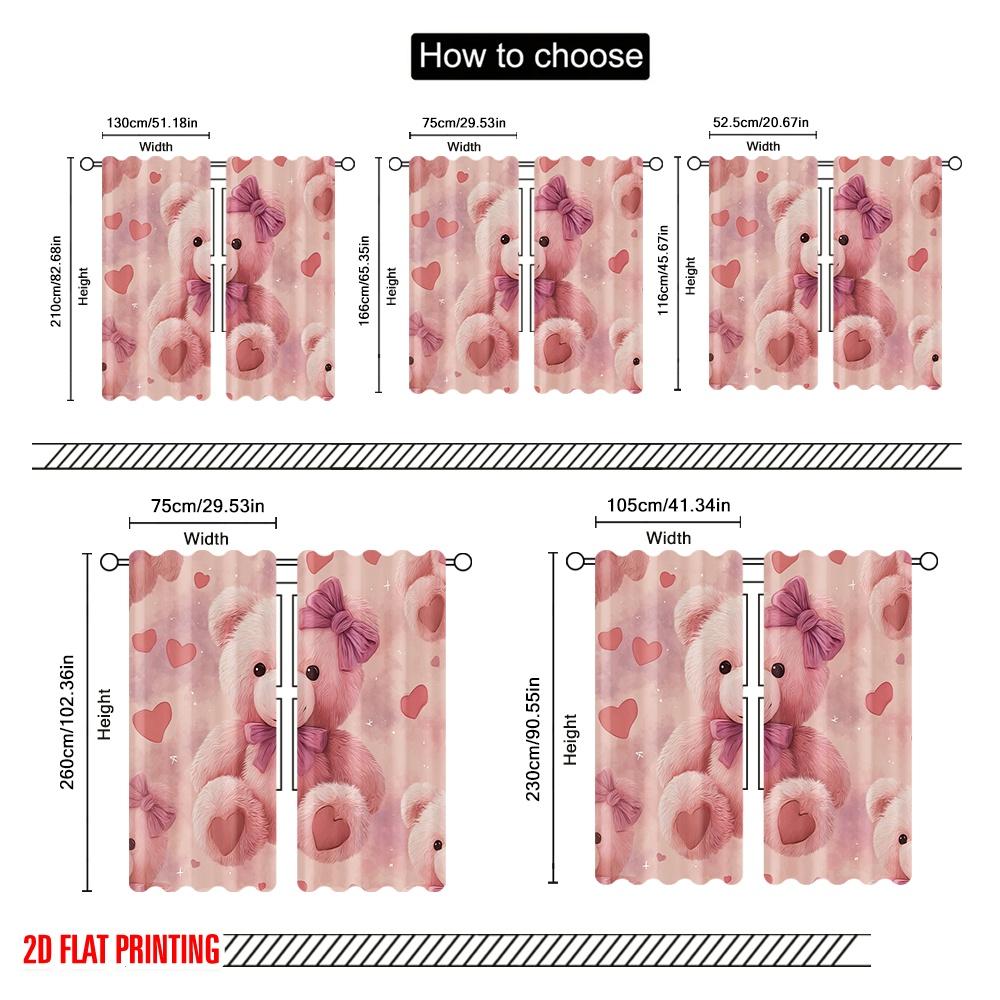 2 шт., Шторы с 2D-принтом, с рисунком, розовый плюшевый мишка, милота, полиэстеровая ткань (без удилища) Украшения для использования внутри для
