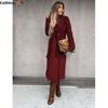 Spring and Autumn Coat Simple V-neck Strap Long Coat Women
