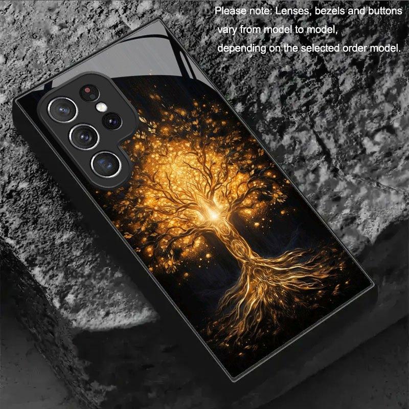 Стеклянный чехол для телефона «Золотое Древо Жизни» Подходит для Samsung для Galaxy S26 S25 S24 S22 S21 S20 FE Ultra Plus5G Противоударная задняя крышка