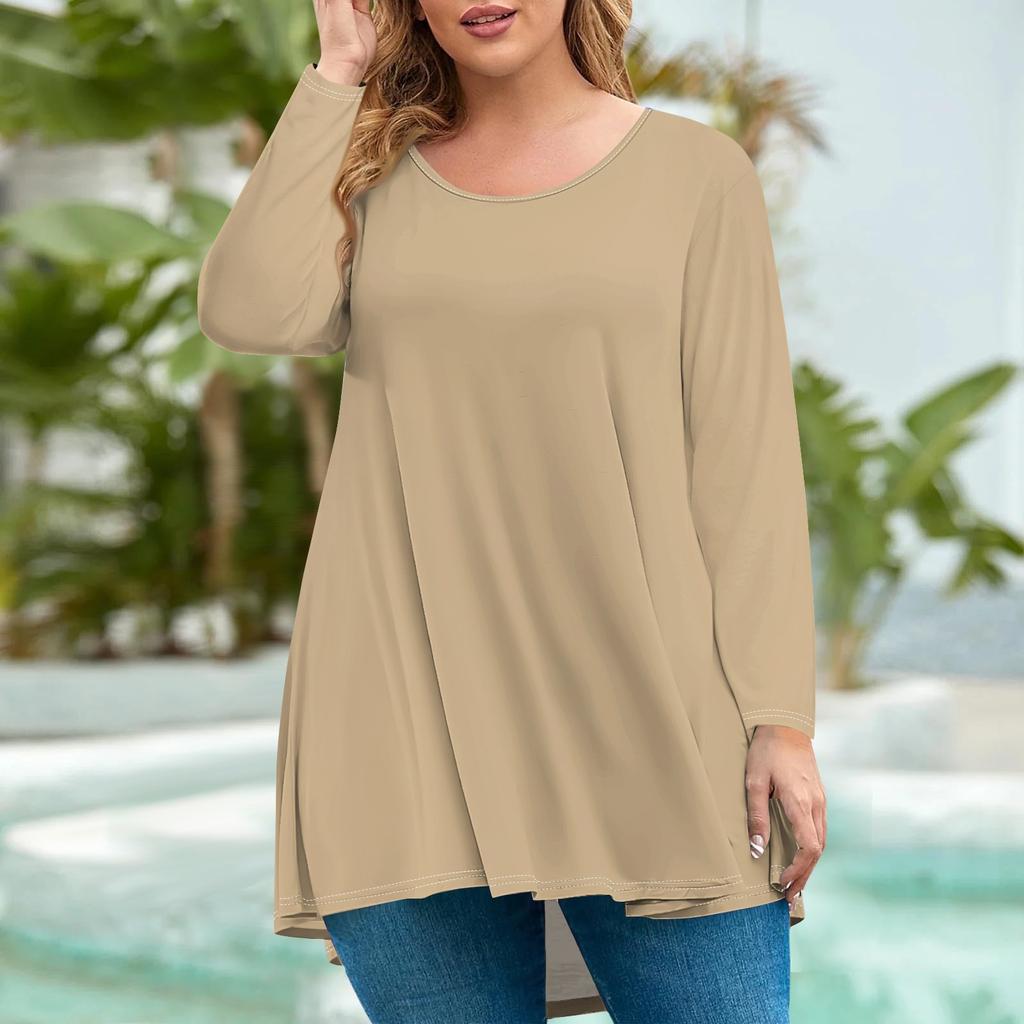 Женская мода большого размера с круглым вырезом и длинным рукавом, повседневный однотонный свободный пуловер