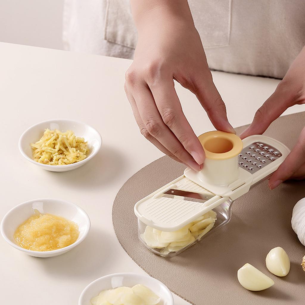 3 in 1 Garlic Grinder Multifunctional Kitchen Tool Manual Garlic Mincer Slicer and Peeler with Storage Container for Home Cooking