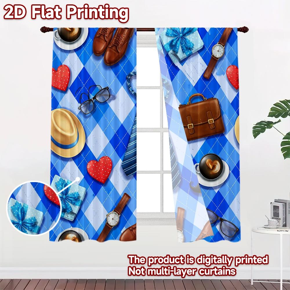2D FLAT PRINTING 2pcs Curtains (Without Rod) Father's Day Blue Accessories Minimalist Modern Curtains Prints Light Filtering