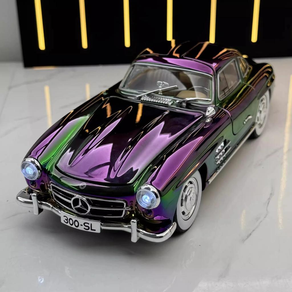 1:24 Mercedes-Benz 300SL Classic Car Electroplated Version Alloy Car Diecast Metal Model Trendy Display Ornament Kids Toys C403