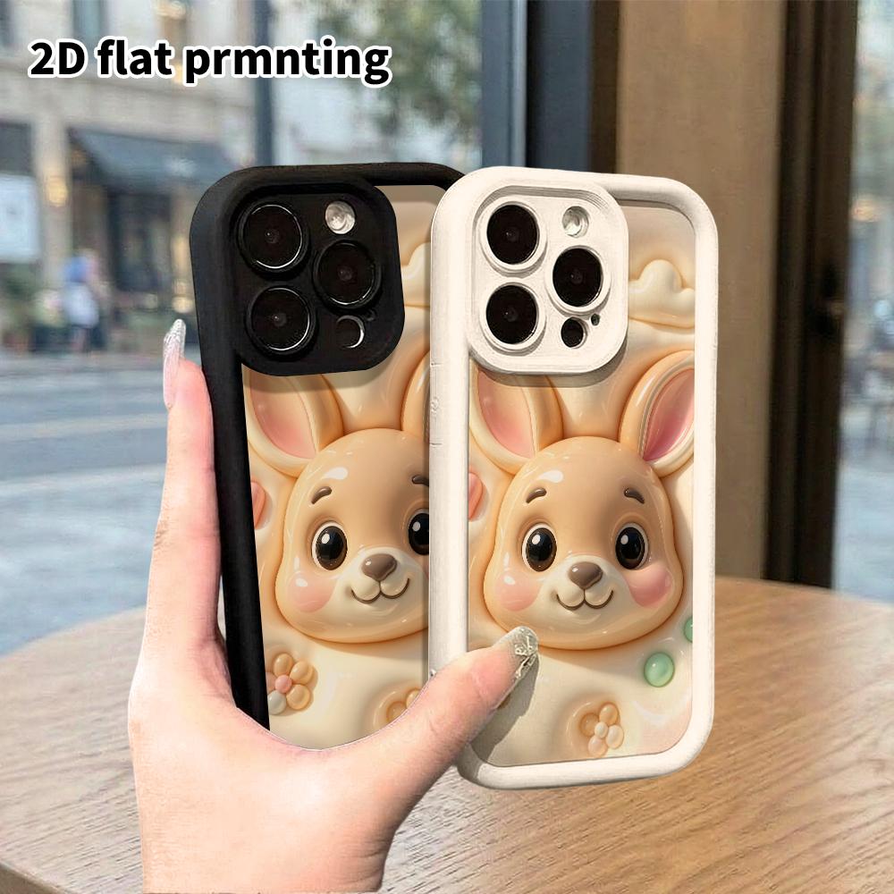 Phone Case: 2D flat design, suitable for iPhone 18, 17, 16, 15, 14, 13 Pro protective cases, light beige little bunny, perfect holiday gift for Christ