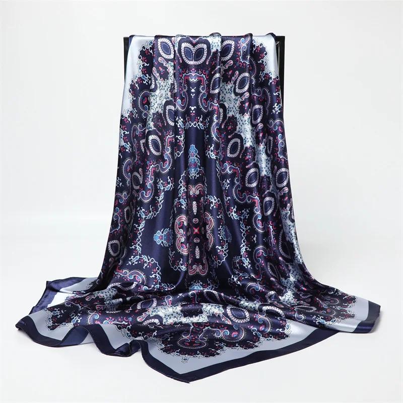 New Spring/Summer Orange Imitation Silk Neckerchief Outdoor Decoration Wraps for Women 90*90cm Cashew Print Square Scarf