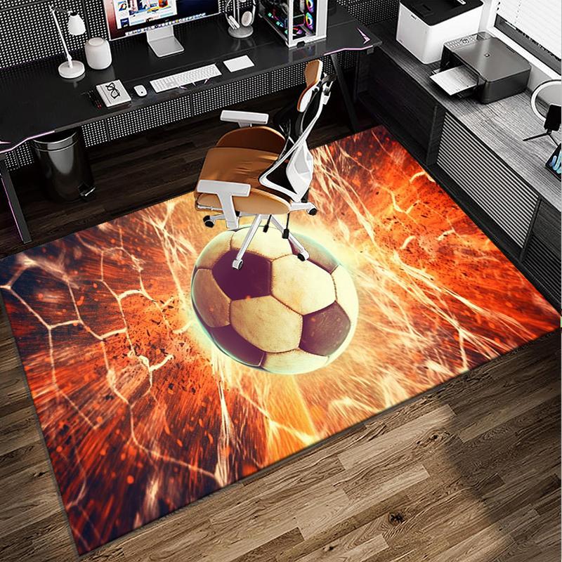 Flaming Soccer Ball Office Rug Chair Mat, Entryway Carpet, Suitable for Front Door, Bedroom, Living Room, Desk, Holiday Gift