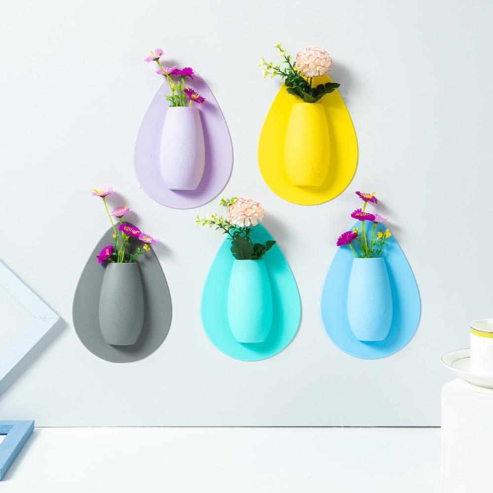 Self Adhesion Silicone Vase Stick on The Wall Flower Container Creative Flower Pot  Offices