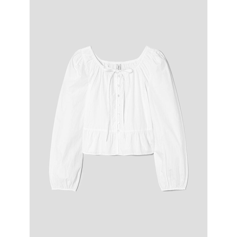 8SECONDS Cotton Neck Shirred Long Sleeve Blouse White