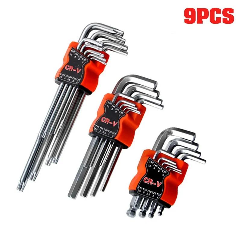9PCS Double-End L Type Screwdriver Hex Allen Key Torx Wrench Set Screwdriver Bits Star Spanner Key Hand Repair Tools