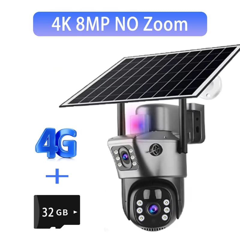 LS VISION Solar Outdoor Surveillance Camera 4G Sim 6K 12MP Three Lens 10 Digital Zoom Wireless Cctv PTZ IP66 Security Solar Panel Cameras