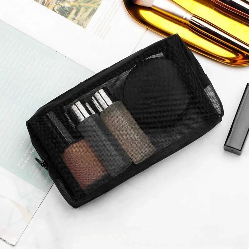 Черная квадратная сетка, прозрачные косметички, портативная большая емкость S/M/L, органайзер для туалетных принадлежностей, косметики, дорожная сумка для хранения стирки