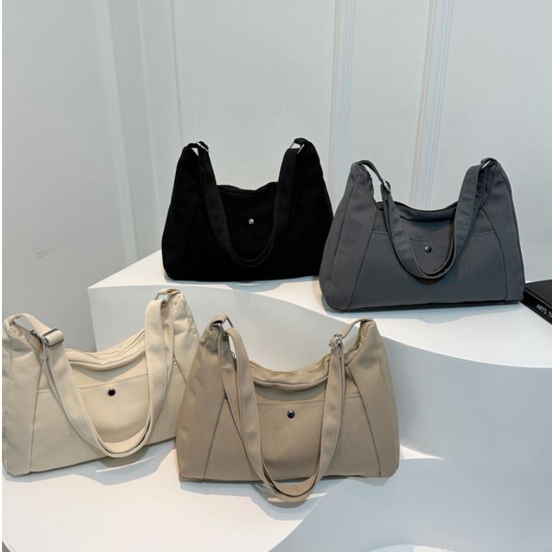 Chic And Spacious Black Canvas Tote Bag For Daily Commute And School