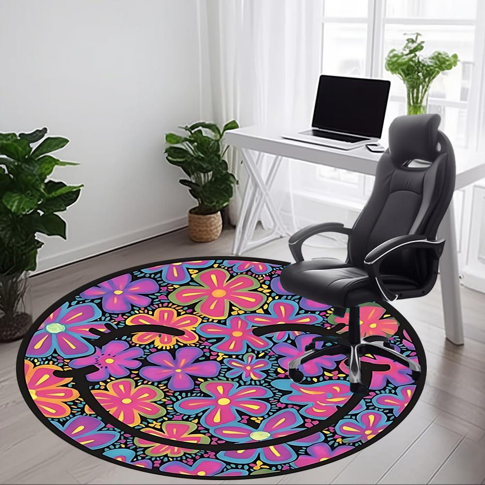 1pc Flower Mandala Pattern Carpet for Office Non-Slip, Round Carpet, Soft & Comfortable, Carpet for Office, Lightweight Round Floor Mat
