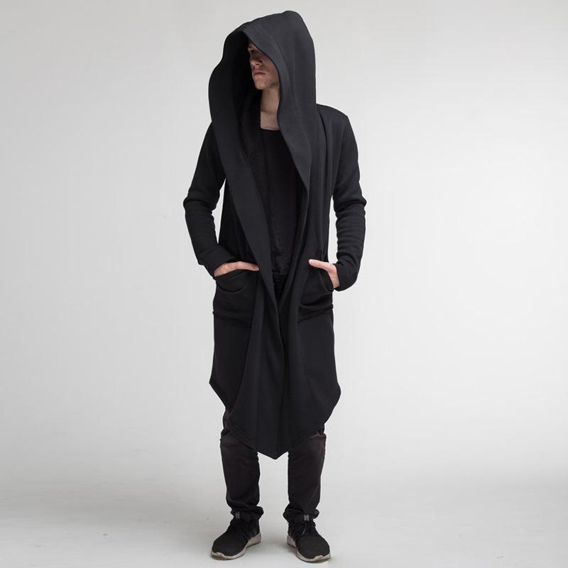 Men's Hooded Cardigan Trench Coat Streetwear Hooded Windbreaker Autumn Winter Jackets Men