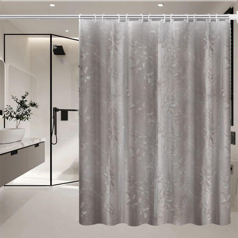Shower Curtains Flower Embossed Grey Shower Curtain Postal Style Wet Separation PEVA Luxury Dark Dry Waterproof for Toilet 180cm