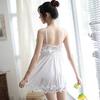 Embroidered Lace Satin Babydoll Simple Shorts Set Loose Fit Sheer Camisole Lingerie Cute [AQURAD] S-XL Women's (White)
