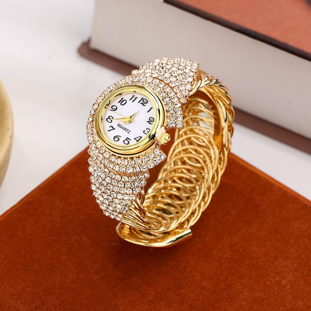 Elegant Quartz Zircon Wrist Watch Clock Open Bangle Watches Light Luxury Crystal Watches Gifts