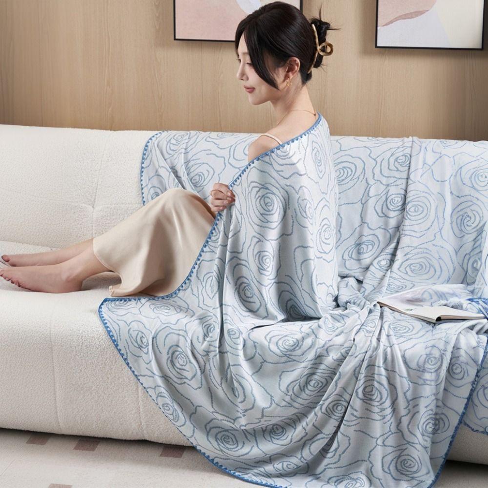 Breathable Air-conditioned Comforter Double Side Flower Pattern Nap Blanket Bedroom