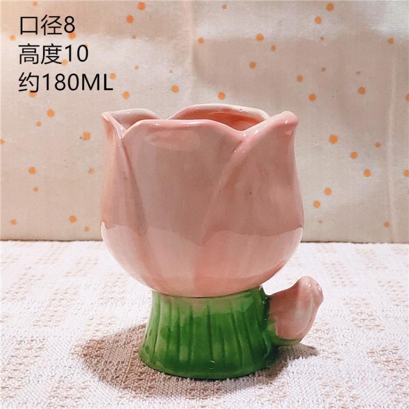 1 шт. 180 мл Тюльпан Градиент Цветок Расписанная вручную Чашка для воды Подставка для свечи Керамическая кружка Крышка В помещении Шкатулка для драгоценностей