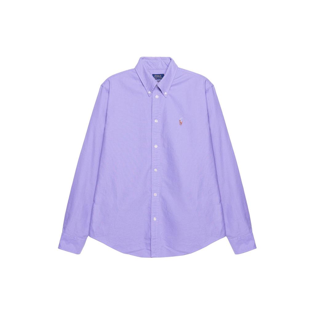 Polo Ralph Lauren Solid Logo Polo Collar Long Sleeve Shirt Women Shirts Light-Purple 211728165-013