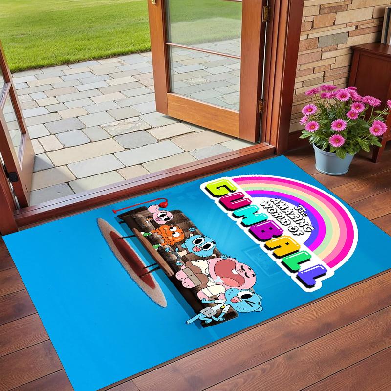 Anti‑Slip Crystal Velvet Floor Rug, Amazing World of Gumball Design Carpet for Indoor Living Bedroom Home Decoration