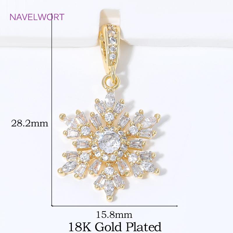 Shiny Zircon Decorative Pendants For Jewelry 18K Gold Plated Brass Snowflake Charms Pendants,DIY Necklace Making Supplies