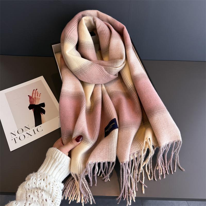 Luxury Plaid Scarf Winter Warm Cashmere Women Long Pashmina Foulard Female Scarves Lady Tassel Shawl Wraps Design New