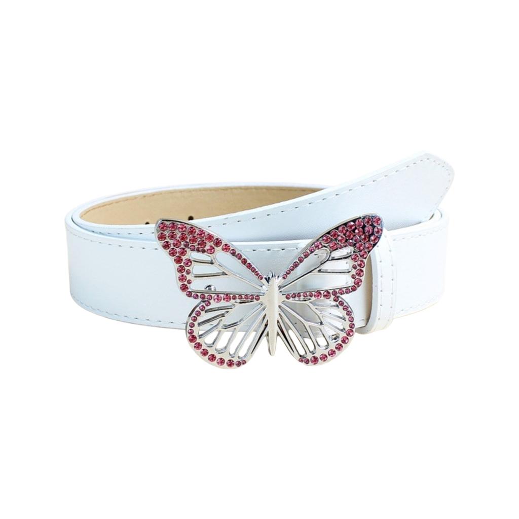 Elegant PU Leather Waist Belt Waist Ornament Decorative Sash Feature Rhinestone Butterfly Buckle for Fashion Women