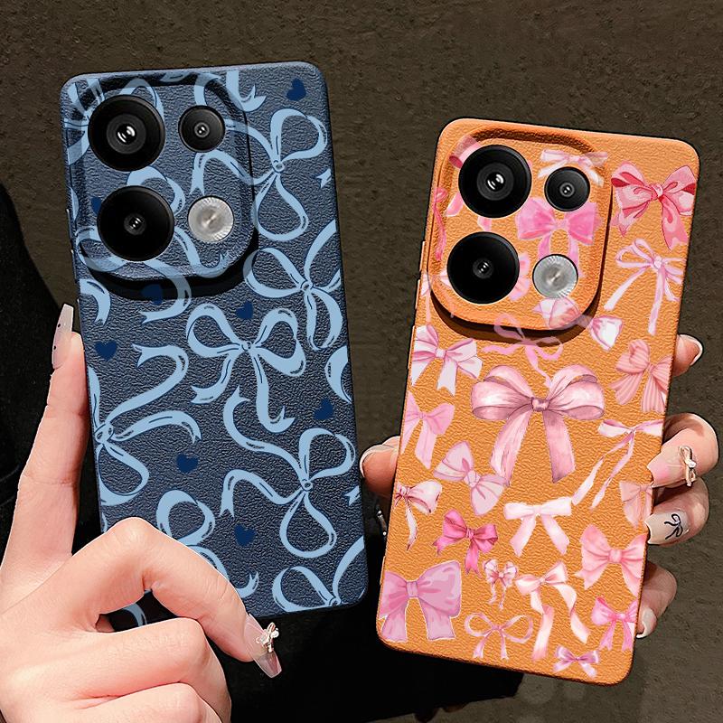 Чехол с принтом разноцветных бантиков для Xiaomi 13T Redmi Note 15 Pro 4G Силиконовый чехол с кожаной текстурой для Redmi Note 14 13 Pro+ 5G