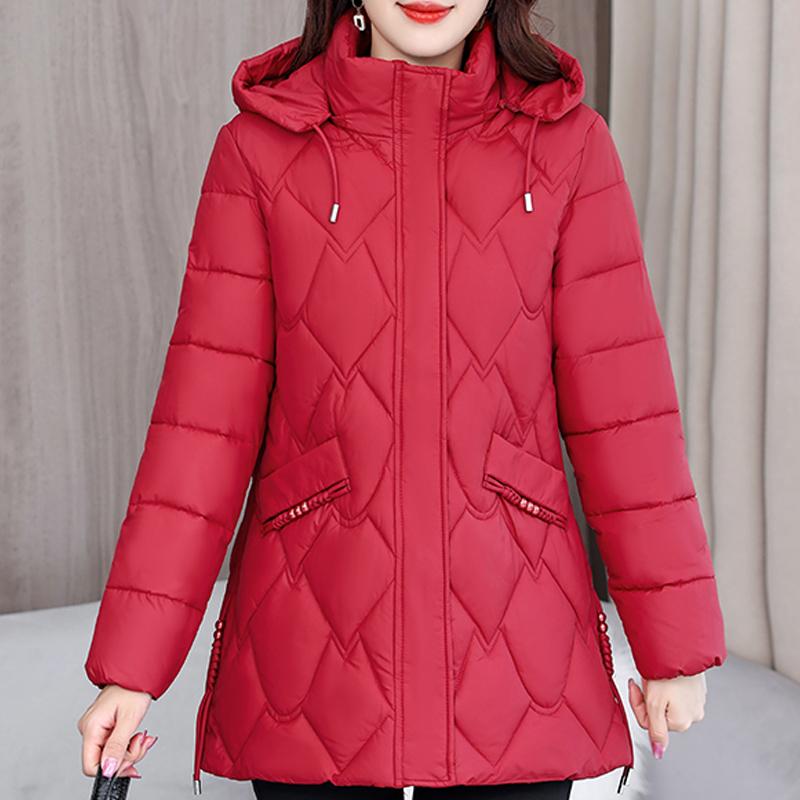 Middle Age Winter Women's Coats Hooded Plus Size Elegant Lady Jackets Long Sleeve Thick Warm Parkas