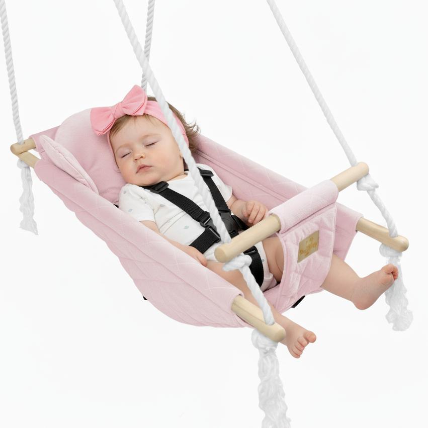 Cradle - bouncer - baby swing - for home and garden VELVET - PINK