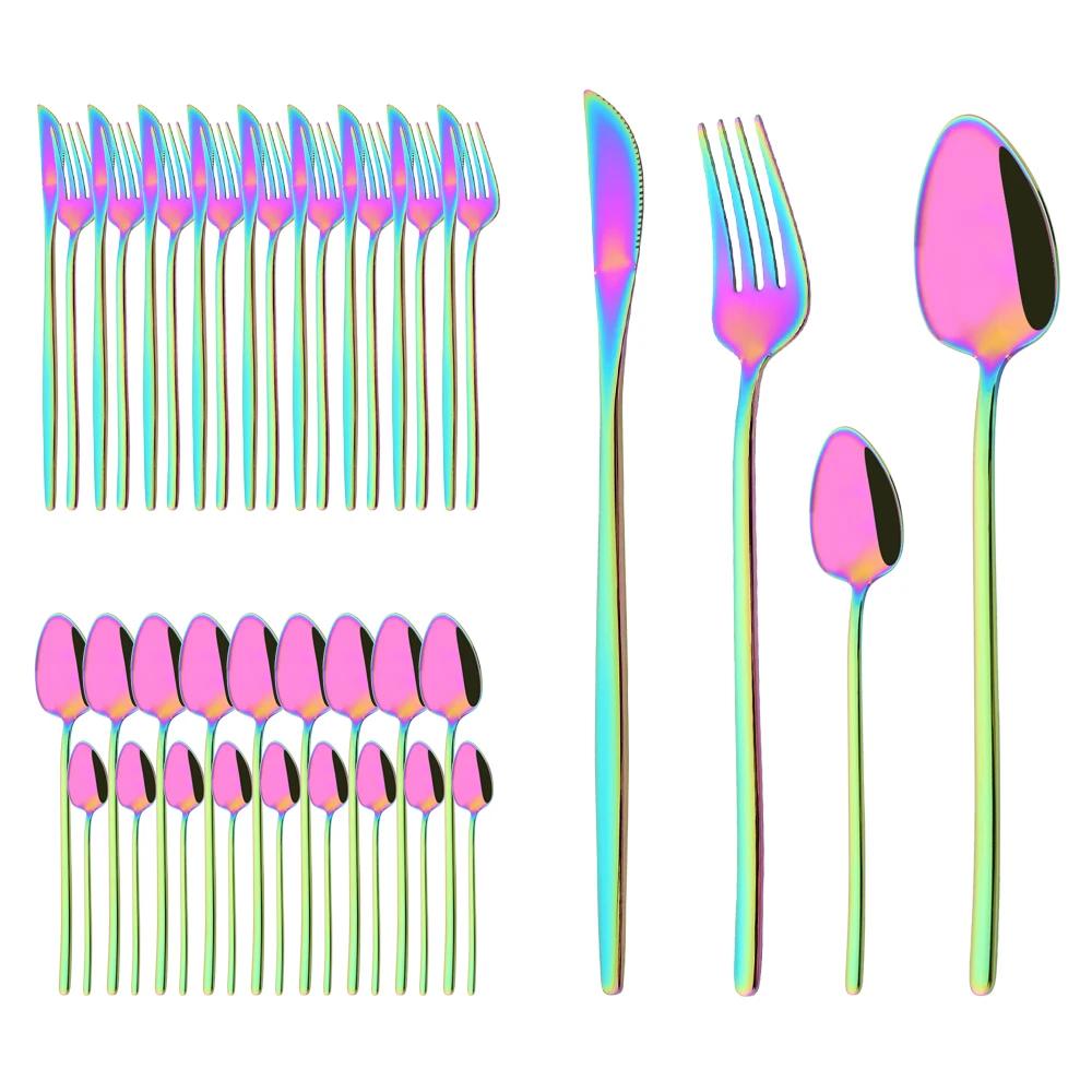 40Pcs Flatware Set Luxury Green Gold Cutlery Set Stainless Steel Dinnerware Fork Kitchen Knife Fork Coffee Spoon Tableware Set