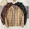 Блузки Пальто для Женщин Повседневная Оверсайз Клетчатая Свободная Рубашка с Длинным Рукавом Топ