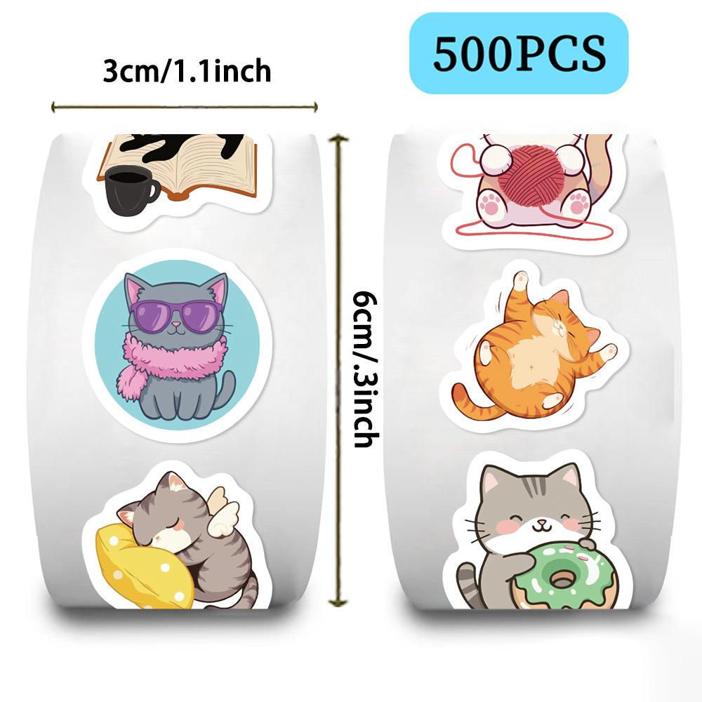 500 Pictures/roll Roll Sticker Tape Cartoon Cat Sticker Hand Account Material Decorative Envelope Seal Sticker