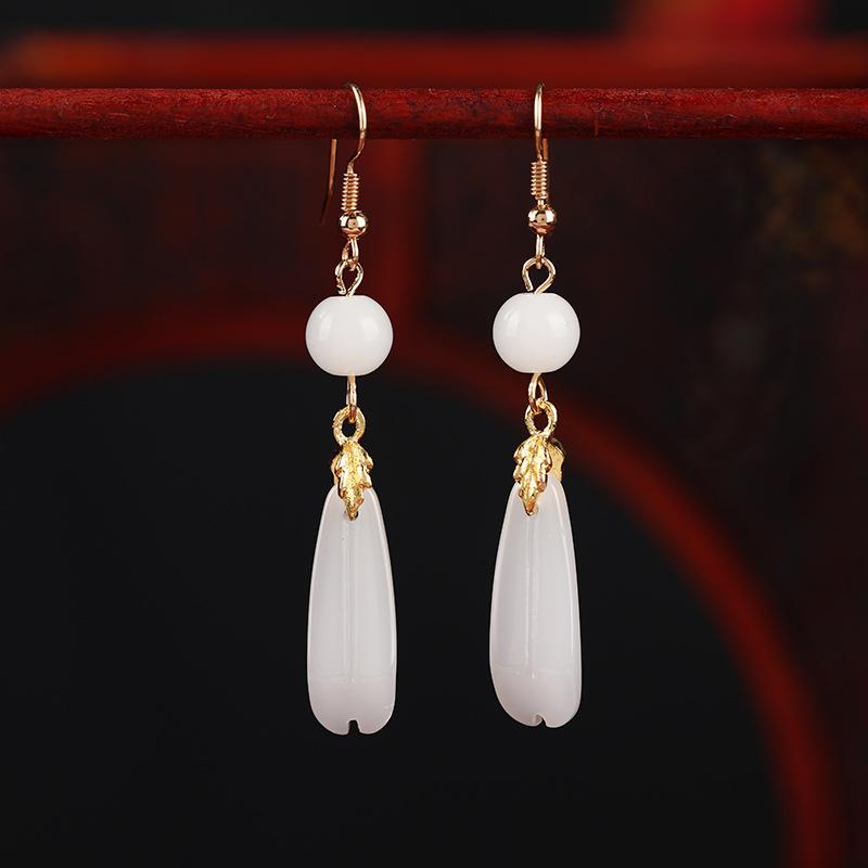 Антикварные серьги женские универсальные темпераментные агатовые жемчужные длинные серьги ретро нефритовые серьги с бахромой
