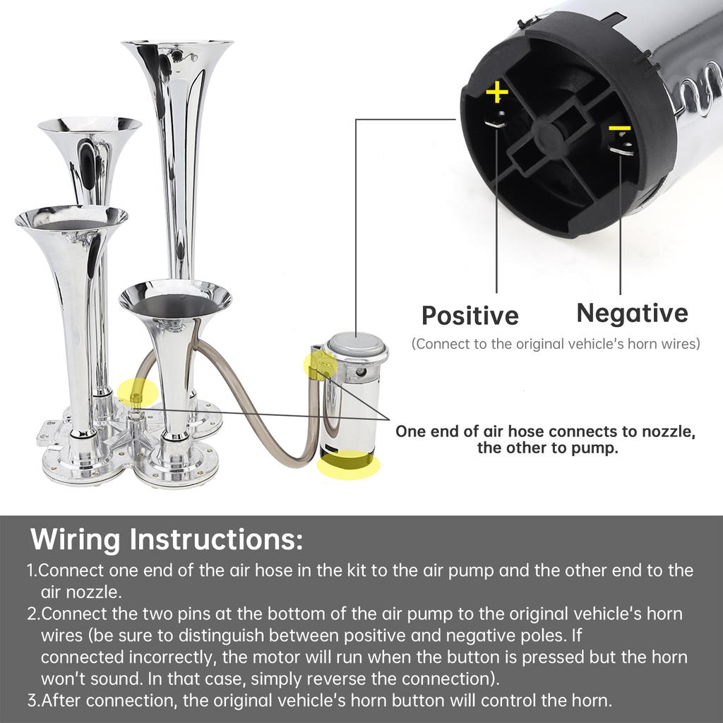 12 В 185 дБ Четырехтональный пневматический сигнал с компрессором - Серебристый музыкальный звук для грузовиков / автомобилей