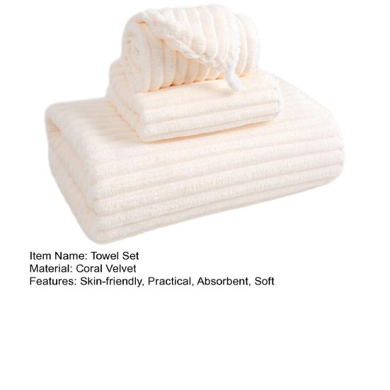 3Pcs/Set Absorbent Bath Towel Large Coral Velvet Bath Wrap Towel Hair Hat Set Lint-Free Shower Drying Wrap for Bathroom Gym Beach Travel