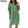 Женская мода лето весна однотонный принт рукава 1/2 О-образный вырез свободная талия повседневные платья
